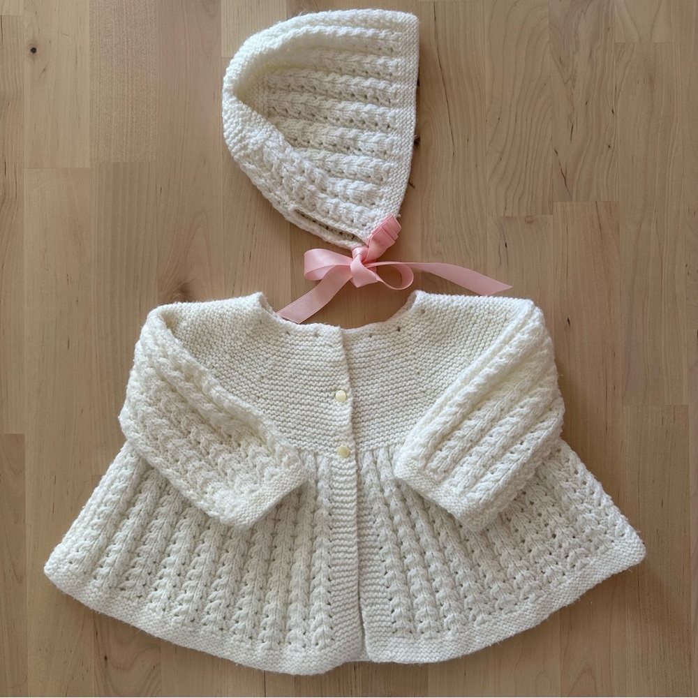 Hand-knit Baby Sweater and Hat